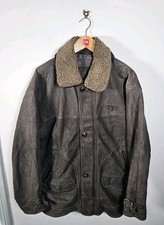 Tenson Leather Jacket Men's XL-2XL Brown Fur Collar Flight Outdoor Heavy Duty