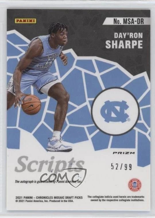 2021-22 Chronicles Draft Picks Mosaic Scripts /99 Day'Ron Sharpe Rookie Auto RC - Image 2 of 2