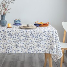 Rustic Tablecloth Classic Plant Leaf Printed Linen Fabric Table Cover Farmhou...