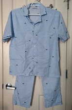 Lacoste Men's Sleepware Set Blue  White Striped Alligators LARGE