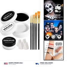 Large 50g oil-based black white face paint kit 2 jars 5 brushes family makeup