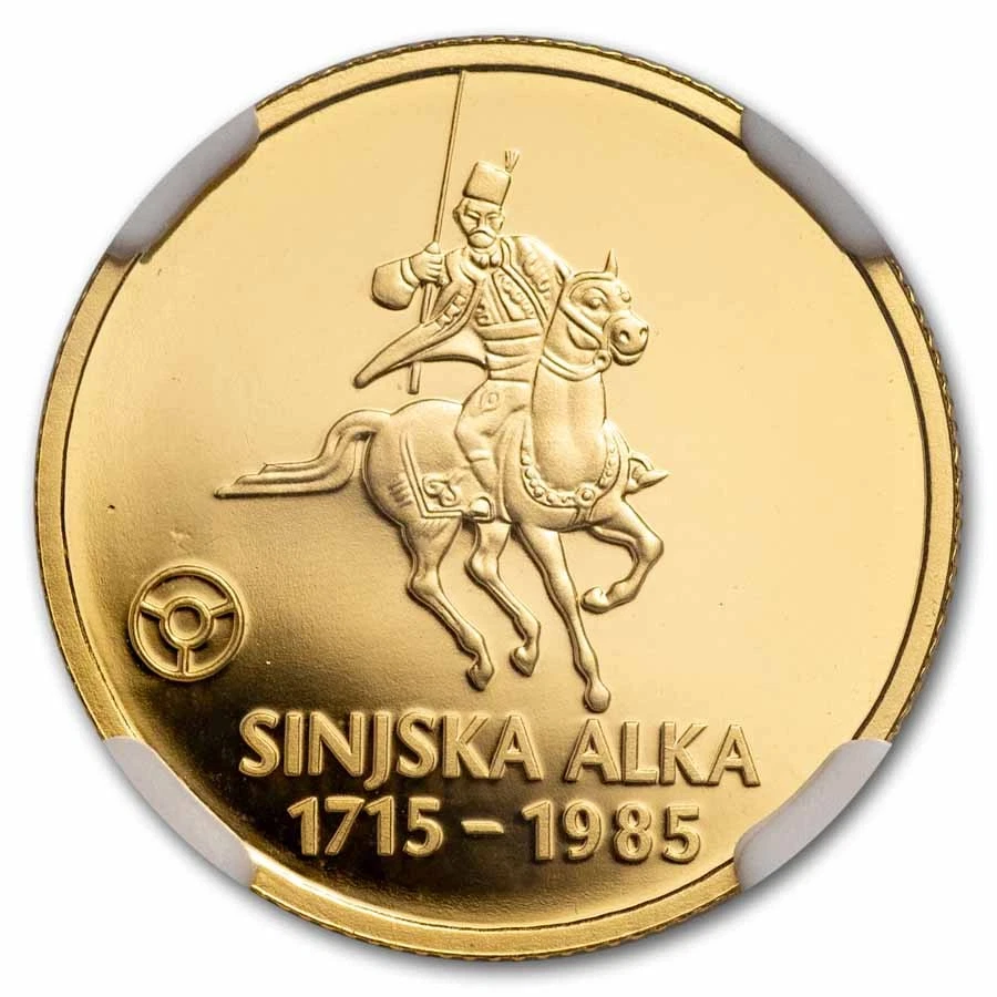 1985 Yugoslavia Gold 10,000 Dinara Sinjska Alka PF-69 NGC - Image 2 of 3