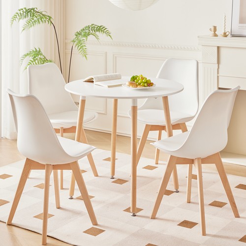 Mesa Redonda 80cm,Mesa de Comedor o Cocina con Patas de Madera de Haya Blanco - Imagen 9 de 9