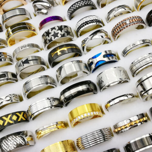 Wholesale 100pcs Bulk Lot Mixed Stainless Steel Rings Men's Fashion Wedding Ring - Picture 1 of 14