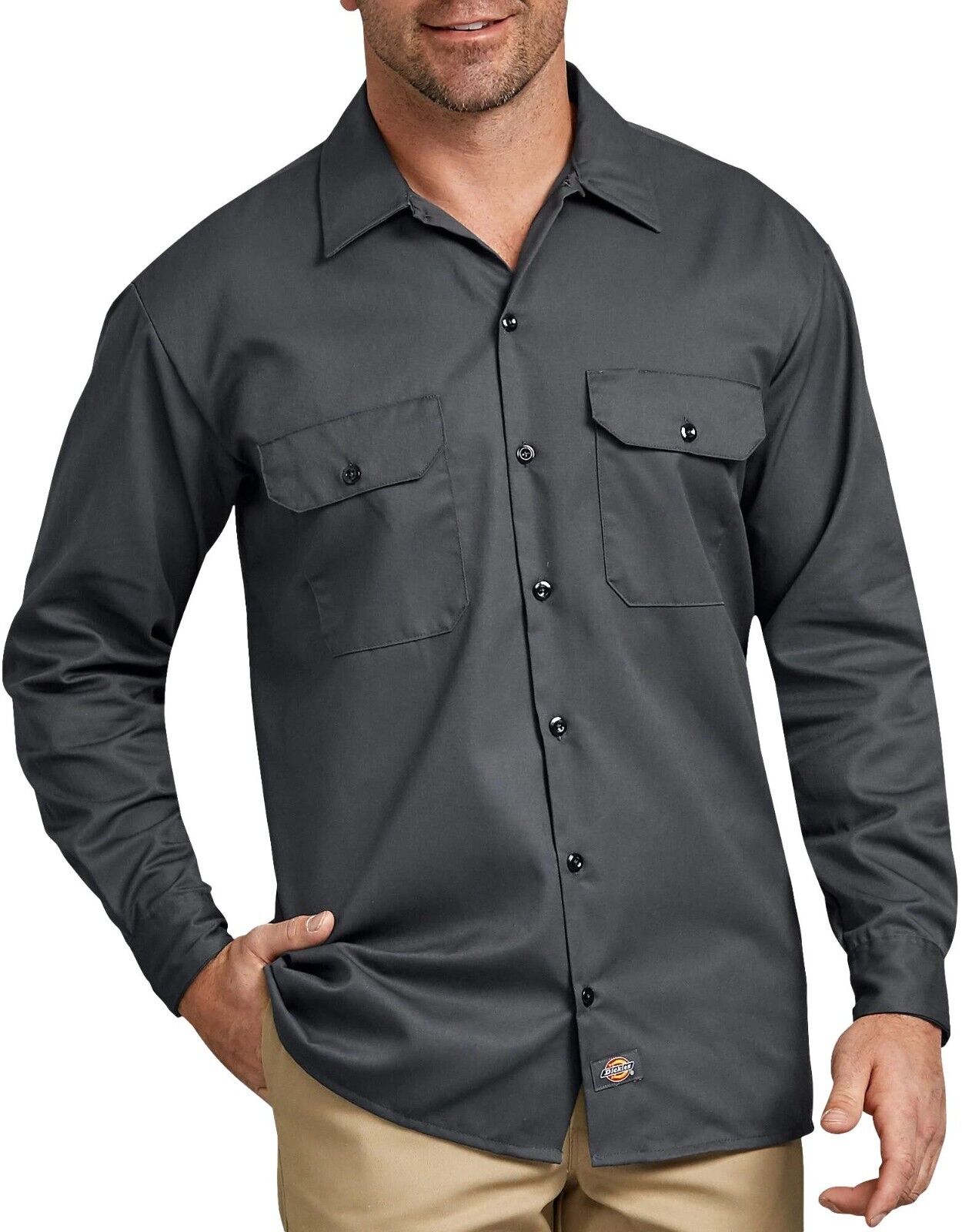 Dickies+Men%s+Long+Sleeve+Work+Shirt+Charcoal+Regular+X large+