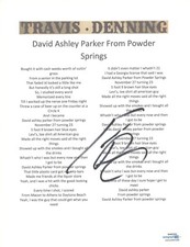 Travis Denning Signed David Ashley Parker Song Lyric Sheet ACOA COA