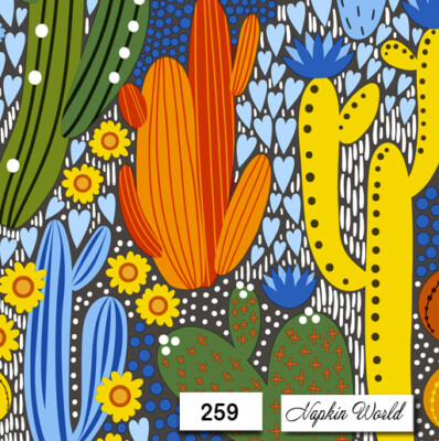 (259) TWO Individual Paper LUNCHEON Decoupage Napkins - CACTUS PLANTS COLORFUL