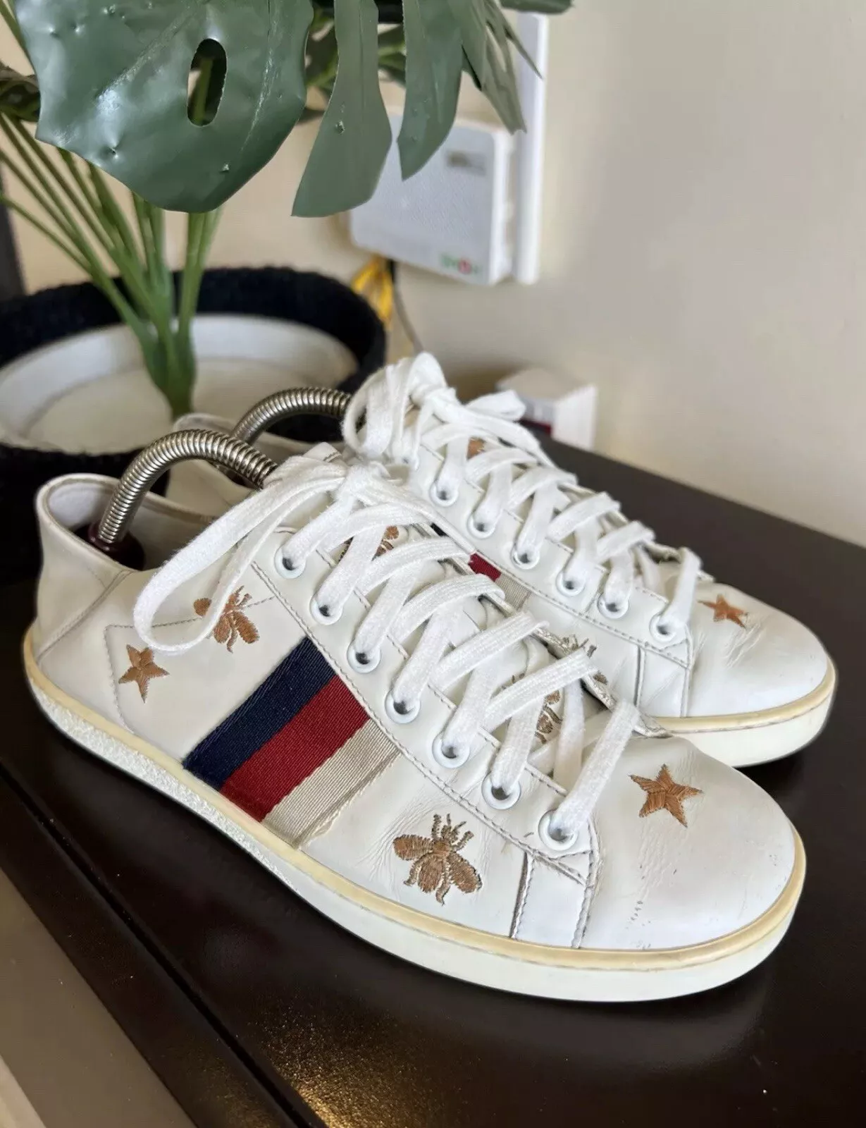 GUCCI Calfskin Bee Star Embroidered Sylvie Web Ace Sneakers EU 37    US 6.5