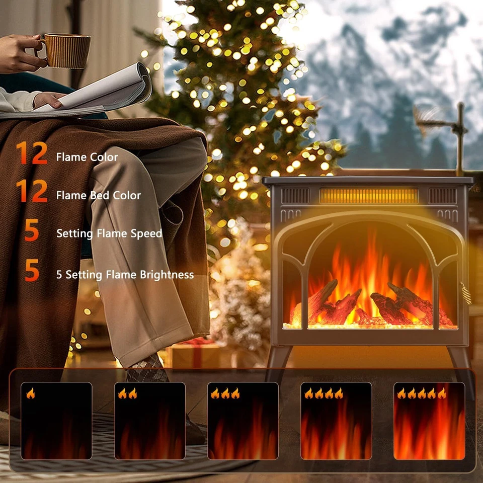 Electric Fireplace Heater 24" Remote, Cathedral Stylish, Different Flames,Black - Image 4 of 4