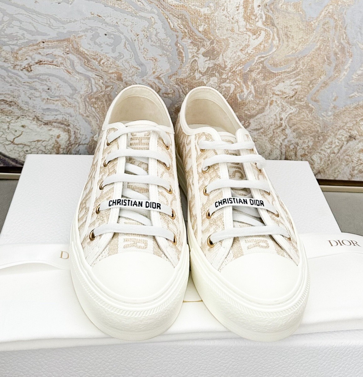 Christian Dior Canvas Gold Oblique Walk'N'Dior Low Top Christian Dior Canvas Gold Oblique Walk'N'Dior Low Top