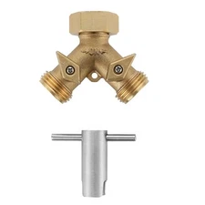 2-Way Brass Hose Splitter Thickened Heavy Duty 3 Extra Washers On/Off Wrench