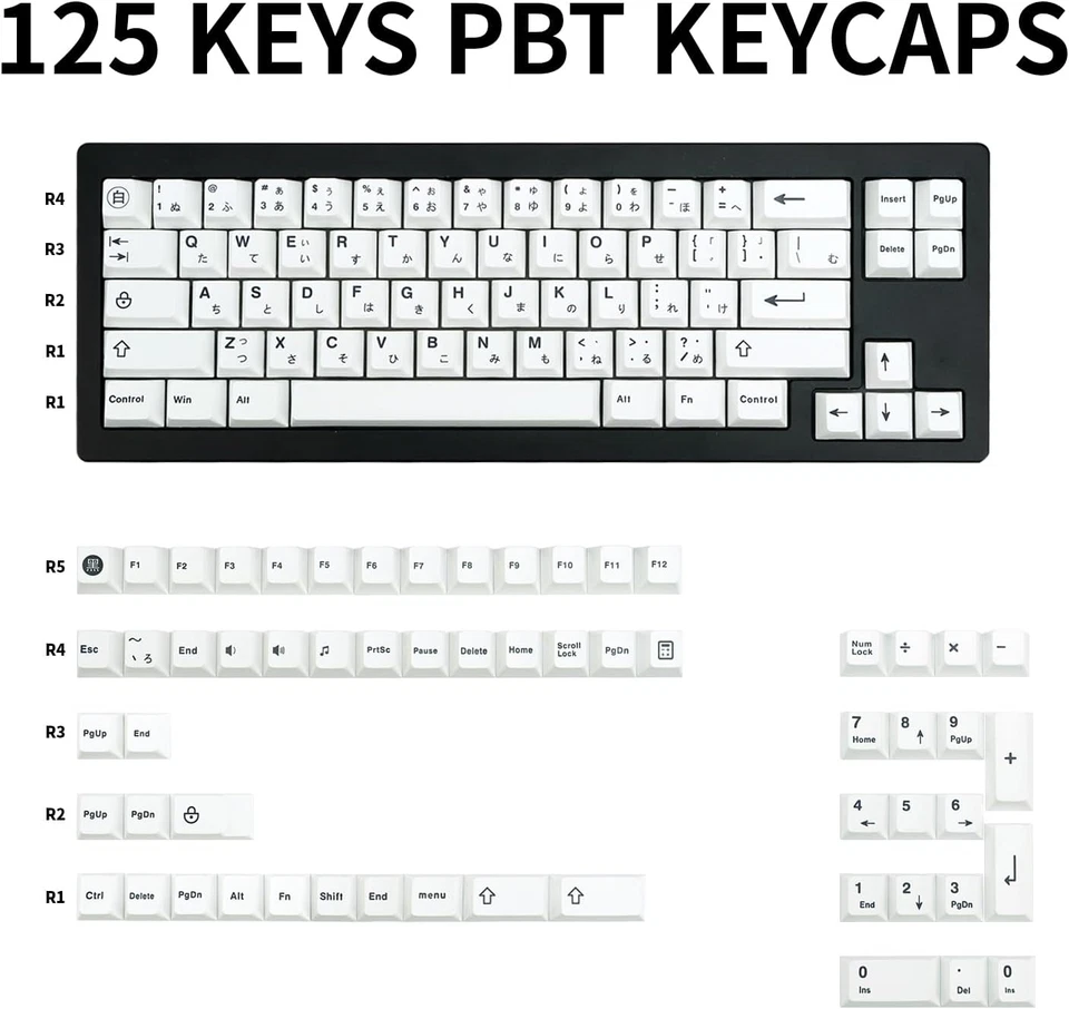 125 Keys White PBT Keycaps Set, Custom Keyboard Keycaps Japanese Keycaps, Minima - Image 2 of 4