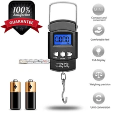 Luggage Fishing Scale Portable LCD Digital Weight Hanging Hook w/Built-in Tape