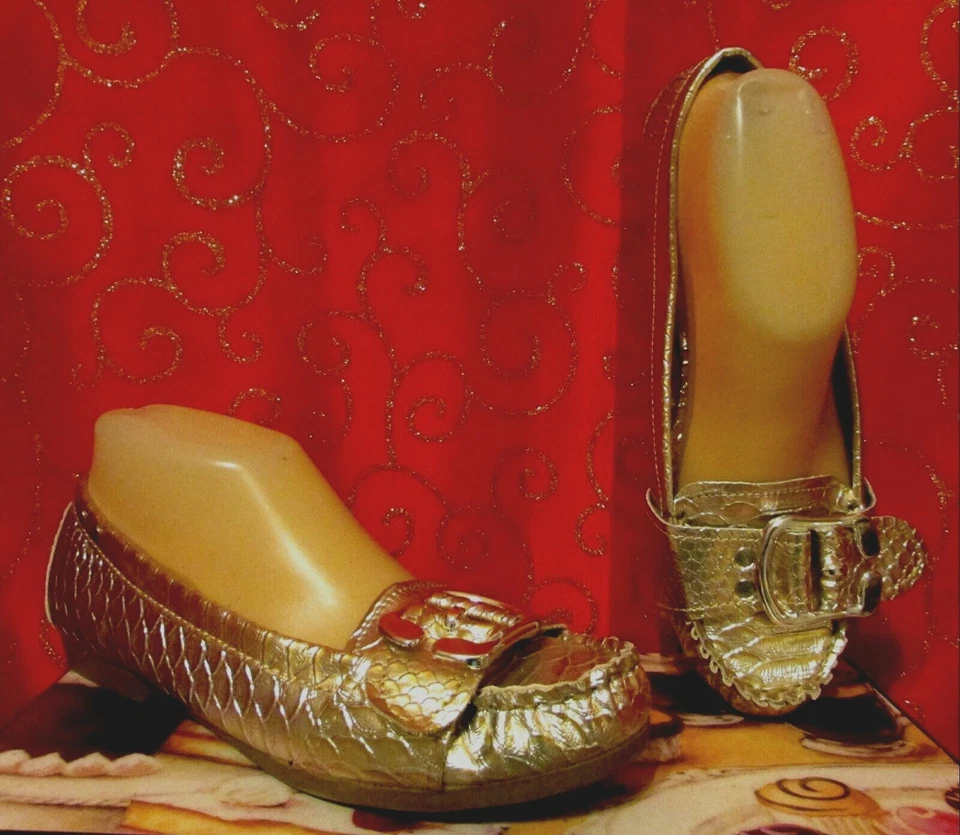 全新 RAMPAGE LULLABY2 尺寸 7 金色/银色金属复制品印花仿皮鞋 — 第 2/4 张图片