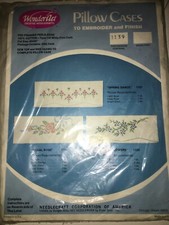 WonderArt embroidery 2 pillowcases stamped linen 1139 100 cotton king size