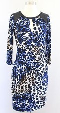 Calvin Klein Blue Black Cheetah Print Keyhole Ruched Wiggle Dress Size XS