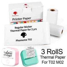 3 Rolls Self-Adhesive White Thermal Paper 50mm for Phomemo M02/M03/M04S/M04S