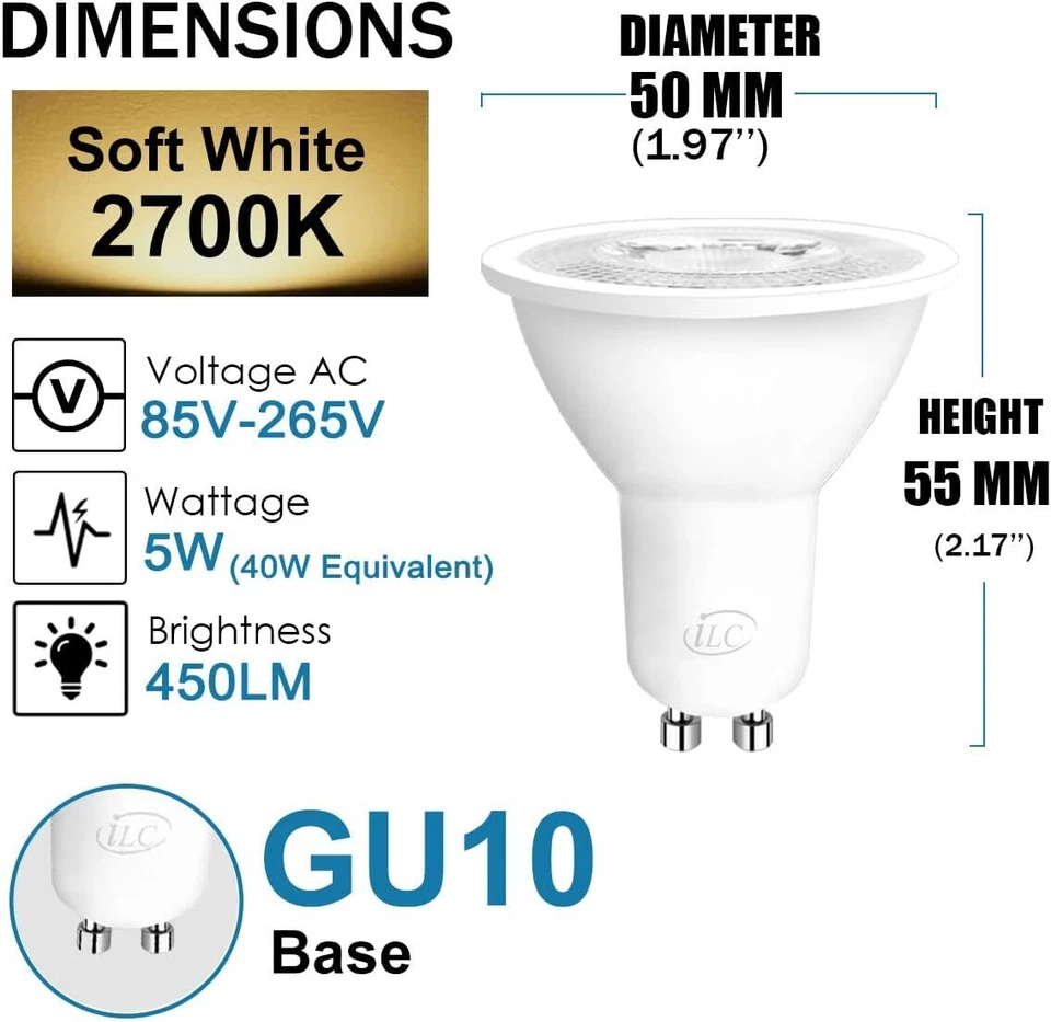 ILC GU10 LED Light Bulb 40 Watt 8 Count (Pack of 1), Warm White 2700k + Rgb  - Image 3 of 4