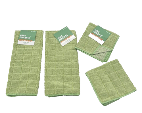 Kitchen 4 Pc Set Microfiber Hand Dish Towels And Scrubber Dish Cloths Green NWT