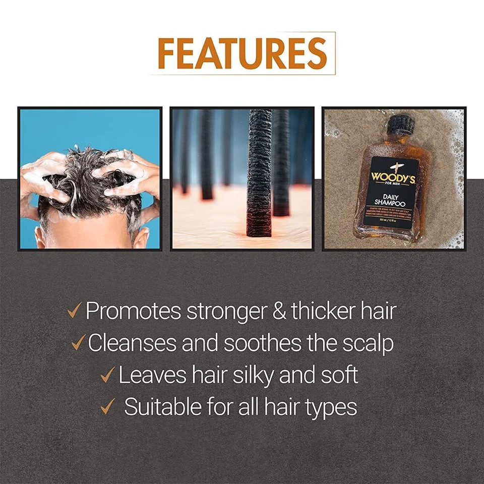 WOODY'S Champú Limpiador Diario para Hombres Cabello Normal a Graso - 33.8oz - Juego de 2 Foto 4 de 4
