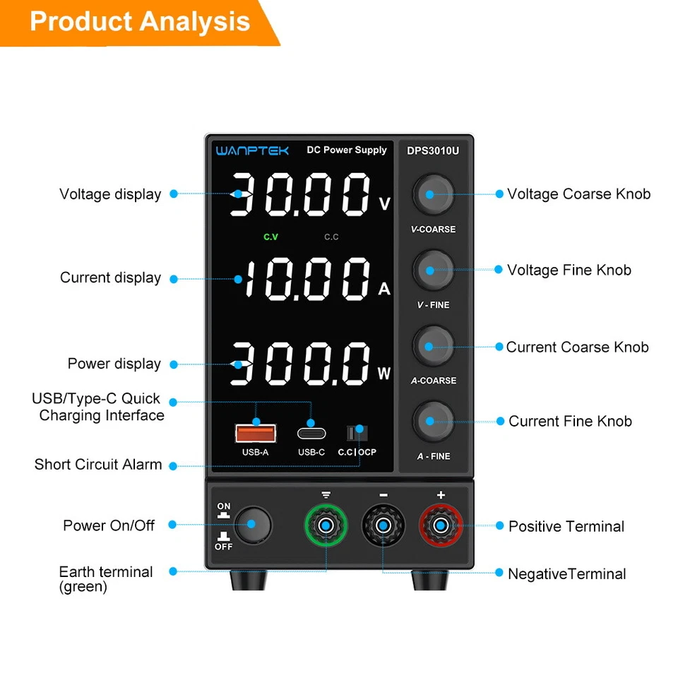 Labornetzgerät Einstellbar DC 0-30V 10A Präzision Variable Netzgerät Stabilisier - Bild 4 von 4