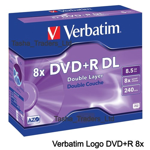 2 x Verbatim Logo Dual Double Layer DVD+R DL 8x Disc 8.5GB 240M in DVD Case New - Afbeelding 11 van 20