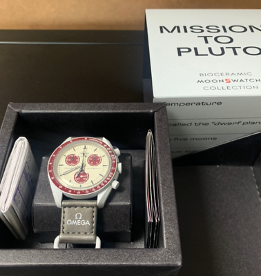 Swatch Mission To Pluto 42mm Beige Dial Gray Fabric Strap Watch