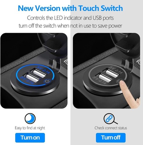Toma USB Coche 12V / 24V 4.2A Cargador Rápido de Coche Dual USB Impermeable - Imagen 2 de 6