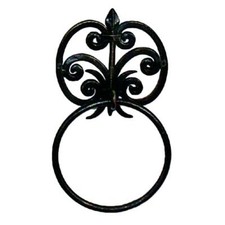 Wrought Iron Fleur de Lis Towel Ring Wall Mounted Bathroom Scroll Open Classic
