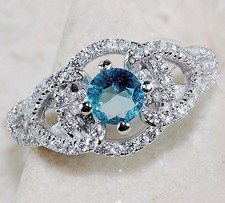 2CT Aquamarine  Topaz 925 Solid Sterling Silver Ring Sz 8 MK1-9