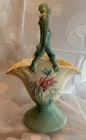 Hull Pottery Art Deco Floral Hand Painted Footed Decorative Basket Green Pink