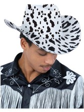 Cow Print Cowboy Hat with Cord Cowgirl Costume Accessory