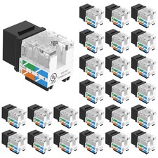 UL Listed Cat6 RJ45 Keystone Jack Insert 25-Pack, 90 Degree Punch Down Keysto...