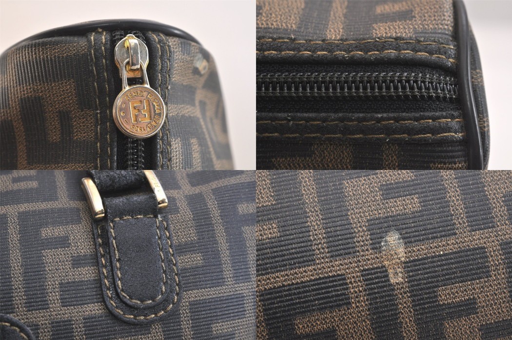 Authentic FENDI Vintage Zucca Boston Hand Bag PVC Leather Brown Black Junk 4777N