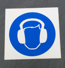 Wear ear protection symbol - 100 x 100mm Mandatory Sign / Sticker