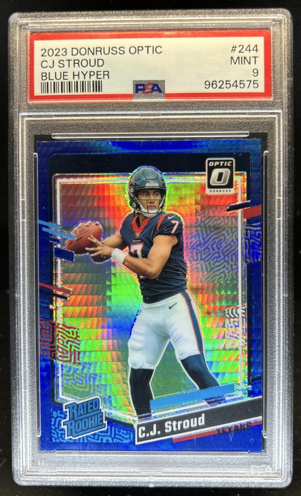 2023 Donruss Optic C.J. Stroud Blue Hyper Prizm RC Rated Rookie #244 PSA 9 view 1