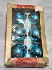 VTG Corning Glass 2 5/8" Christmas Ornaments in original box, Made in USA