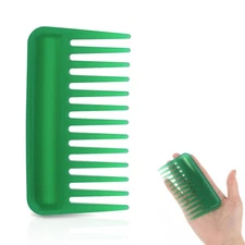 Mini Green Travel Comb 4in Wide Tooth Plastic No Handle Detangling Wet Curly Hai