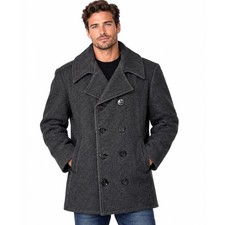 Vintage 1990s Military Wool Peacoat Mens 44 Long Charcoal Gray Made in USA XL