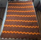 Afghan Throw Blanket Knit Crochet Zig Zag Chevron Brown Orange Handmade 78”x51”