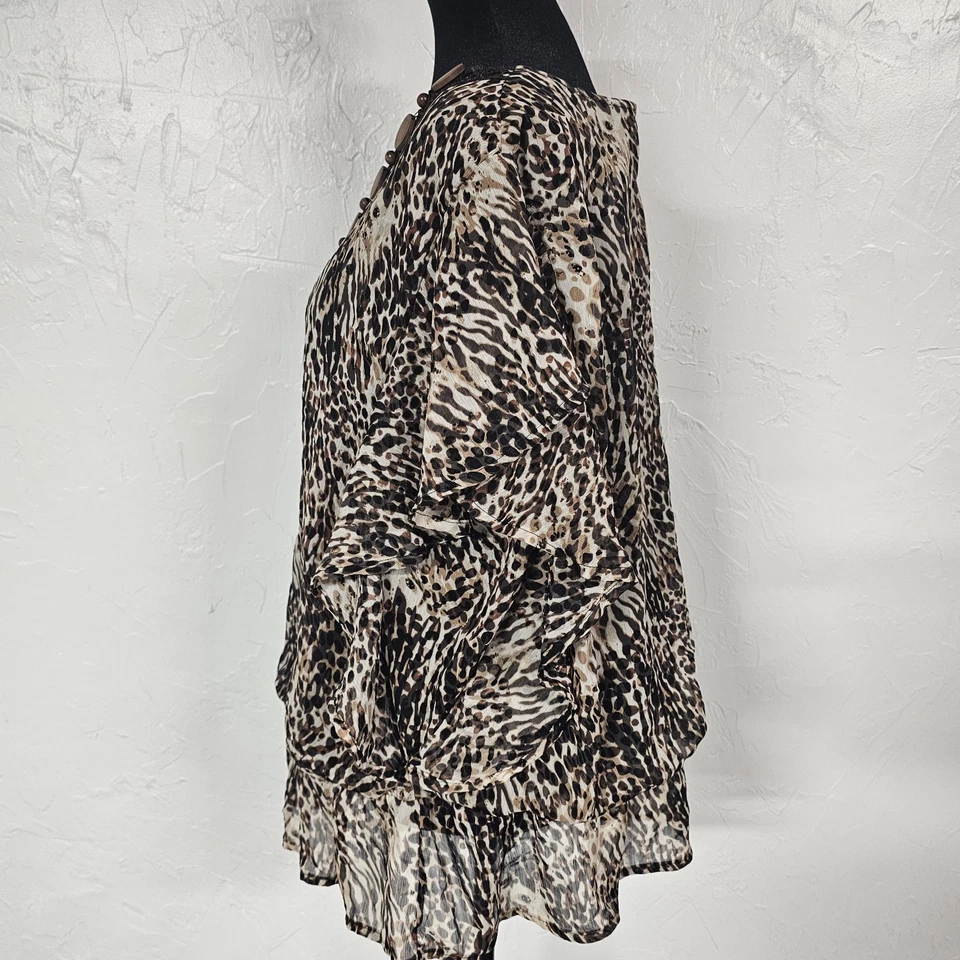 Blusa para mujer Cato con estampado animal 18/20W túnica retro con volantes con cuentas años 90 XXL  Foto 4 de 4