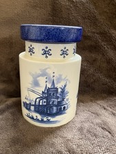 Vintage 1973 Withernsea Eastgate Pottery Delft Blue White Decorative Jar And Lid
