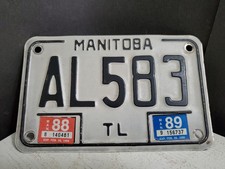 Vintage 1980s Manitoba Canada Trailer #AL583 License Plate With 88-89 Tags