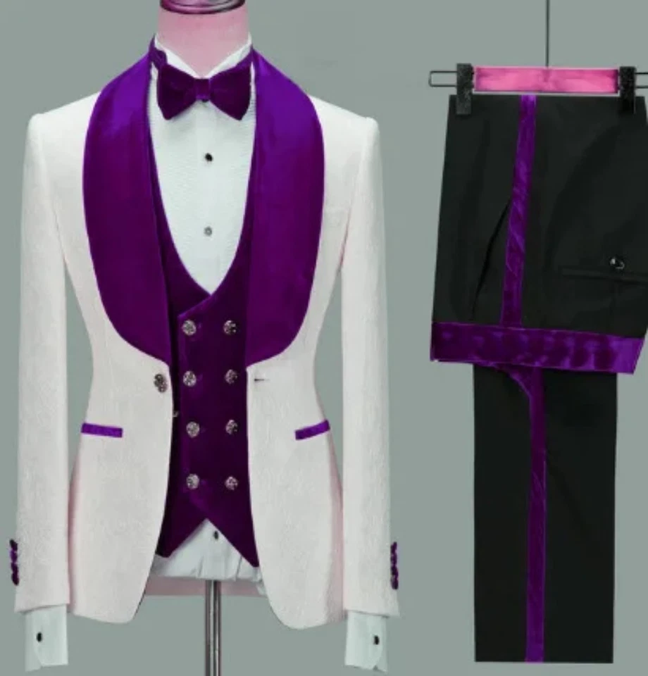 Chaqueta Floral Hombres Traje Delgado Boda Esmoquin Terciopelo Solapa Novio Fiesta Trajes Blazer Foto 4 de 4