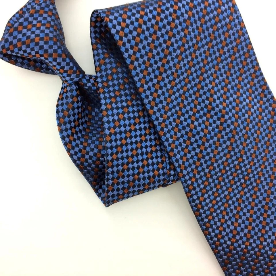 Gravata Charvet França micro quadriculada azul preta marrom tecido luxo seda L3 - Imagem 4 de 4