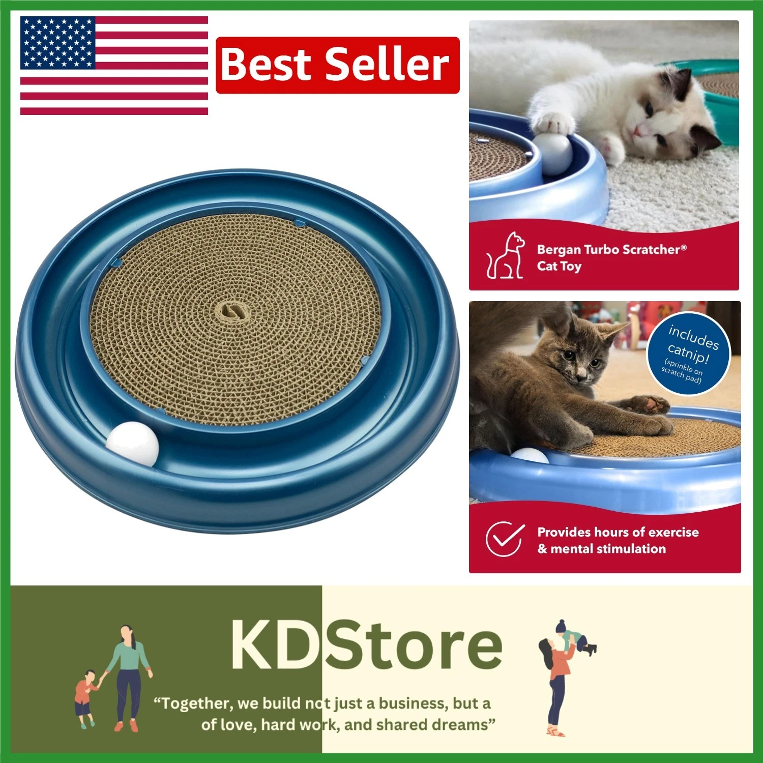 Durable Cardboard Cat Scratcher with Cat Toy Ball Track & Catnip for All Ages