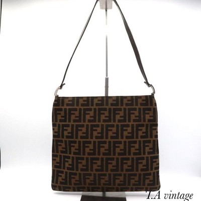 FENDI Brown Canvas Shoulder Bag w/Zucca Pattern, 27 cm Length, 30 cm Width