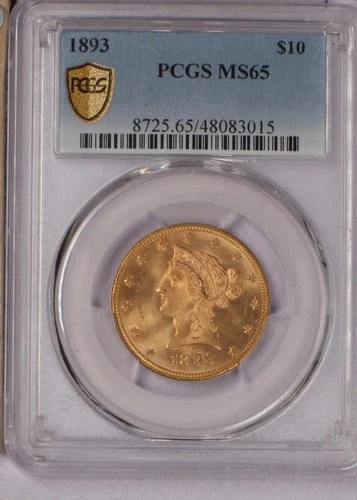 1893 Gold Liberty Head $10 PCGS MS65. Gem. Rare. P.Q.