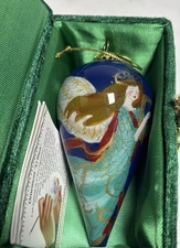 Pier 1 Hand Painted Li Bien Glass Ornament 2012 Angel Harp Blue Christmas