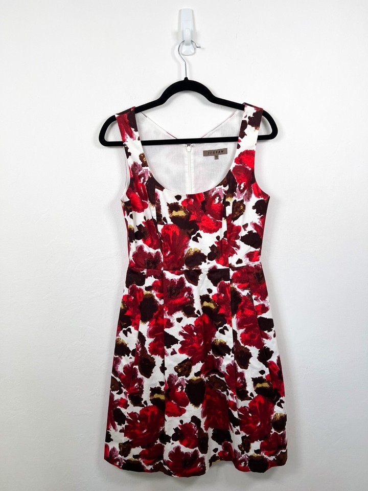 Jigsaw Dress 10 White Red Summer Wedding Guest Cocktail Floral Fit